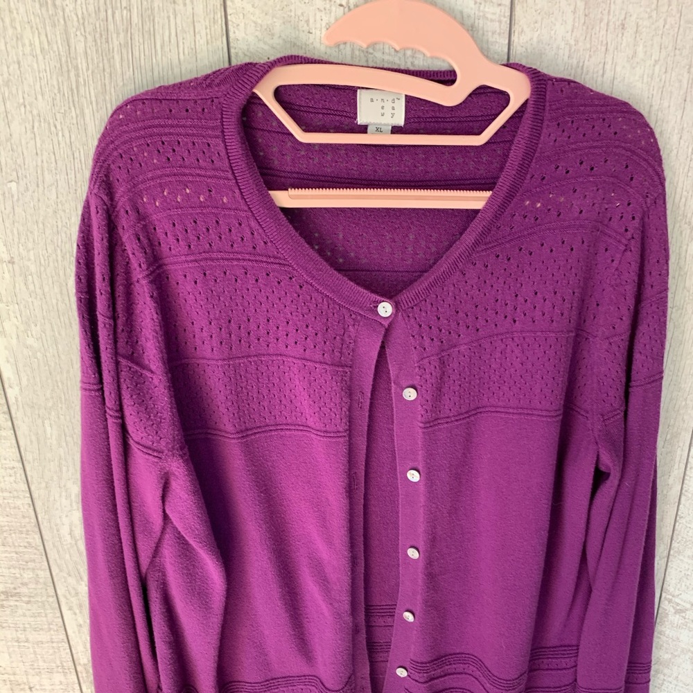 3/$20 Purple Crewneck Cardigan with knit detail